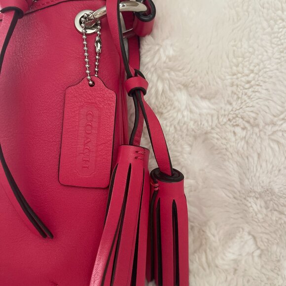 COACH Legacy Leather Double Gusset Hobo Crossbody #26601 Pink Scarlet - Picture 6 of 13